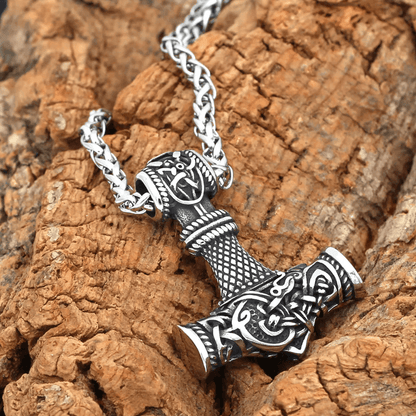 VIKING NORSE GOD HAMMER SILVER -- Pure Titanium Steel Necklace with 24 inch Chain for Men & Boys - THE MEN THING