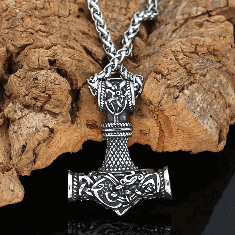 VIKING NORSE GOD HAMMER SILVER -- Pure Titanium Steel Necklace with 24 inch Chain for Men & Boys - THE MEN THING