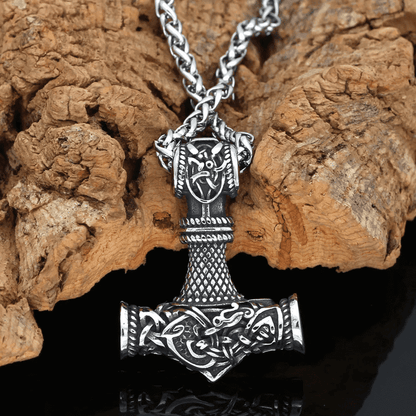 VIKING NORSE GOD HAMMER SILVER -- Pure Titanium Steel Necklace with 24 inch Chain for Men & Boys - THE MEN THING