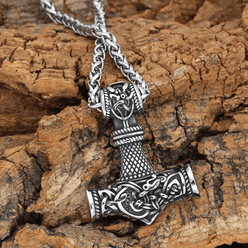 VIKING NORSE GOD HAMMER SILVER -- Pure Titanium Steel Necklace with 24 inch Chain for Men & Boys - THE MEN THING