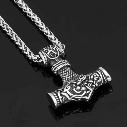 VIKING NORSE GOD HAMMER SILVER -- Pure Titanium Steel Necklace with 24 inch Chain for Men & Boys - THE MEN THING