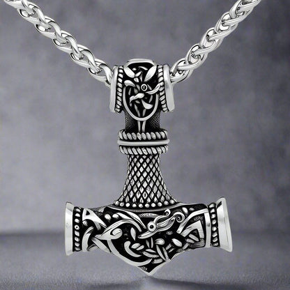 VIKING NORSE GOD HAMMER SILVER -- Pure Titanium Steel Necklace with 24 inch Chain for Men & Boys - THE MEN THING