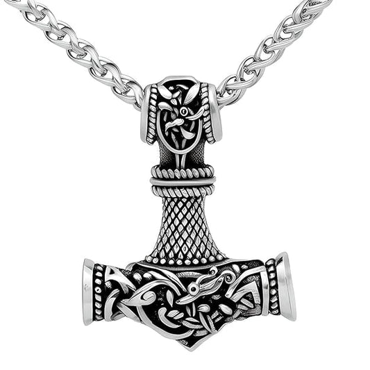 VIKING NORSE GOD HAMMER SILVER - Pure Titanium Steel Necklace with 24 inch Chain for Men & Boys — SS Pendant/ Necklace for Men | THE MEN THING
