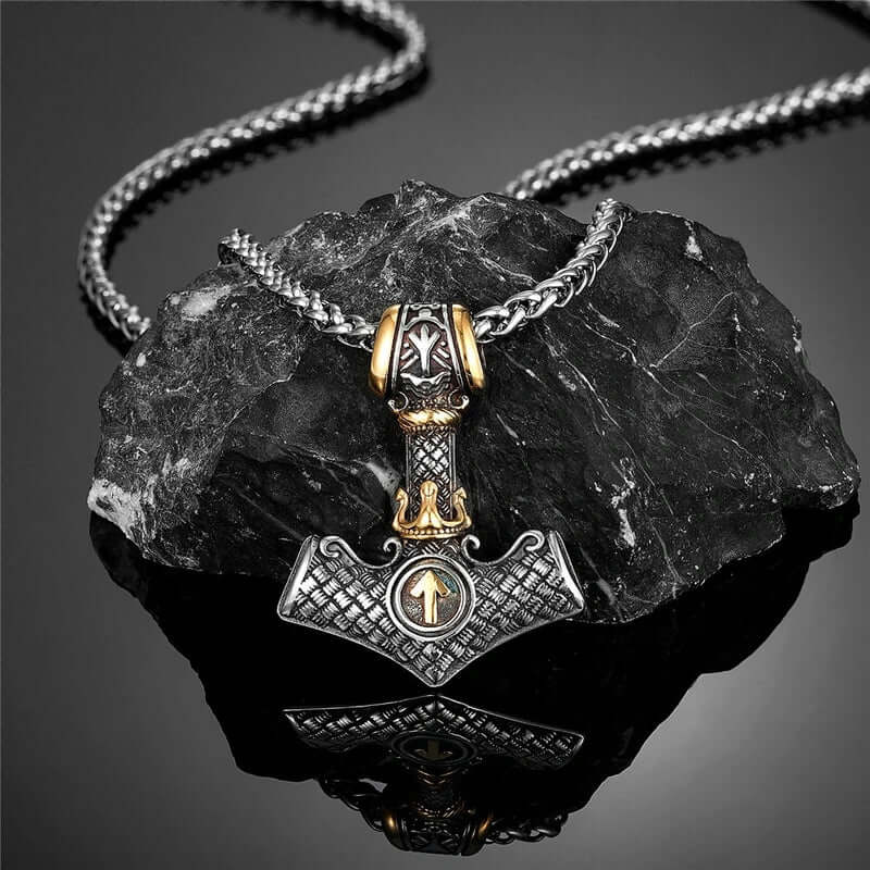 VIKING NORSE MJOLNIR GOLD -- Pure Titanium Steel Necklace with 24 inch Chain for Men & Boys - THE MEN THING