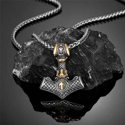 VIKING NORSE MJOLNIR GOLD -- Pure Titanium Steel Necklace with 24 inch Chain for Men & Boys - THE MEN THING
