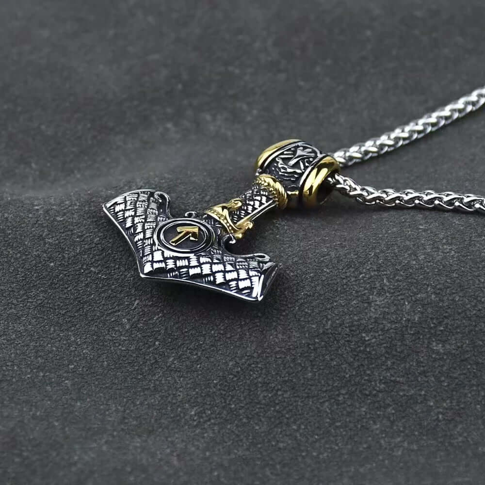 VIKING NORSE MJOLNIR GOLD -- Pure Titanium Steel Necklace with 24 inch Chain for Men & Boys - THE MEN THING