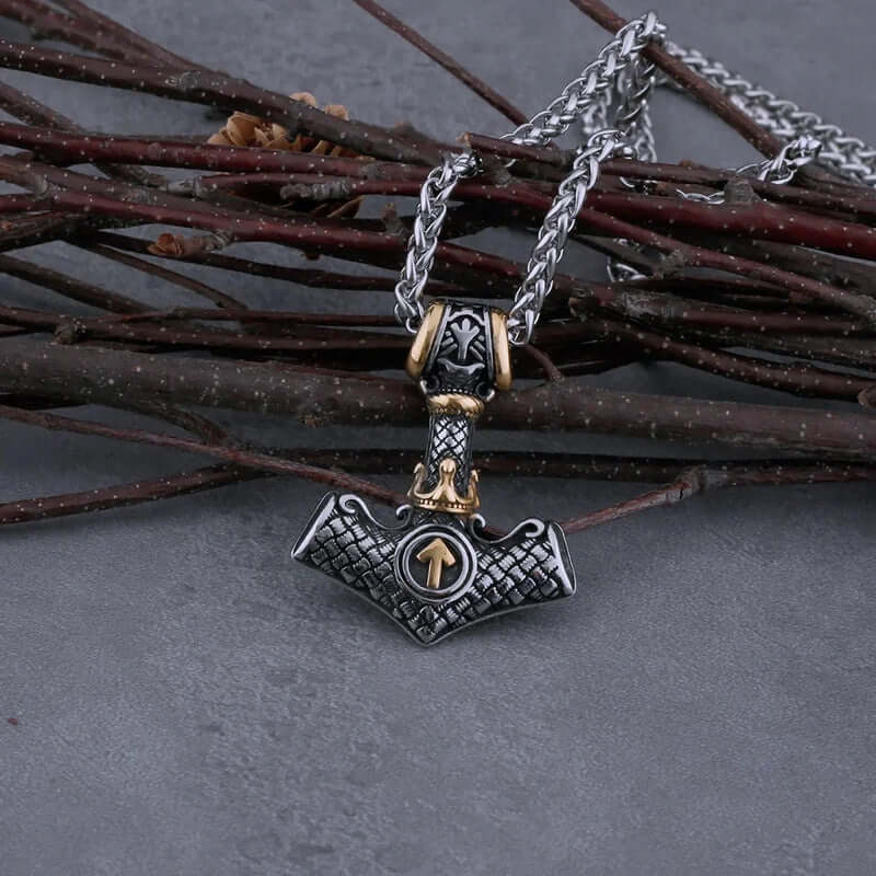VIKING NORSE MJOLNIR GOLD -- Pure Titanium Steel Necklace with 24 inch Chain for Men & Boys - THE MEN THING