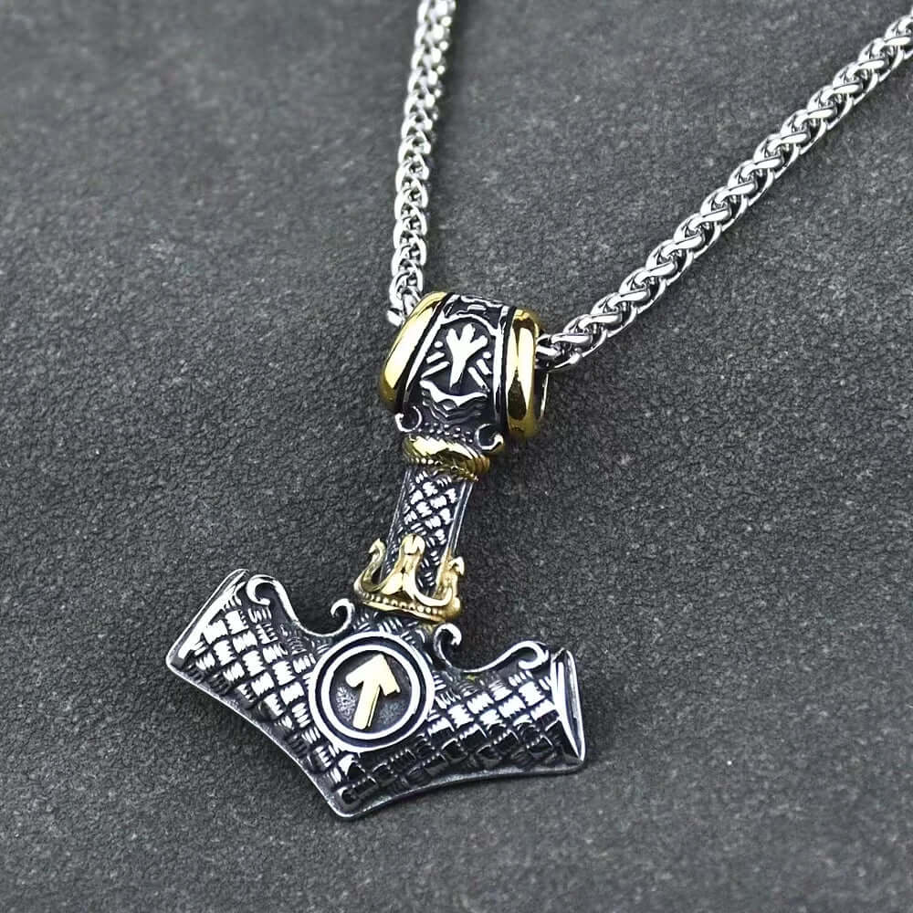 VIKING NORSE MJOLNIR GOLD -- Pure Titanium Steel Necklace with 24 inch Chain for Men & Boys - THE MEN THING
