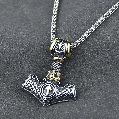 VIKING NORSE MJOLNIR GOLD -- Pure Titanium Steel Necklace with 24 inch Chain for Men & Boys - THE MEN THING