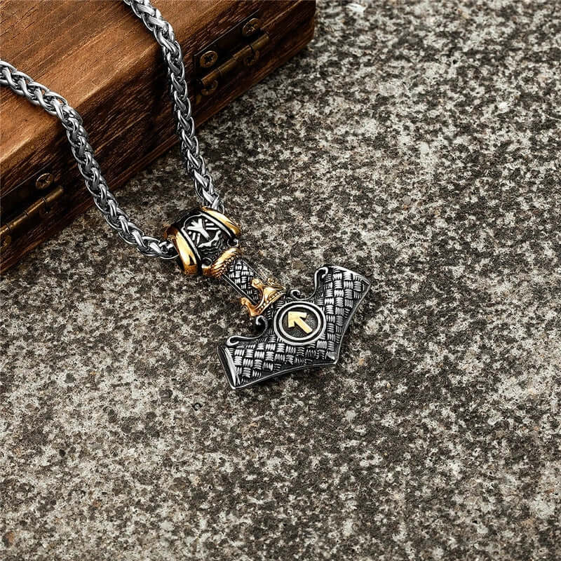 VIKING NORSE MJOLNIR GOLD -- Pure Titanium Steel Necklace with 24 inch Chain for Men & Boys - THE MEN THING
