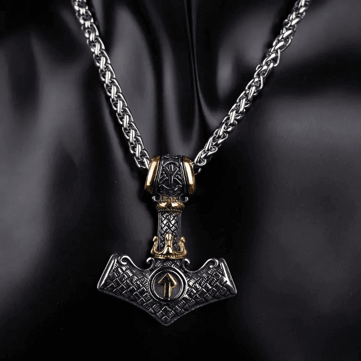 VIKING NORSE MJOLNIR GOLD -- Pure Titanium Steel Necklace with 24 inch Chain for Men & Boys - THE MEN THING
