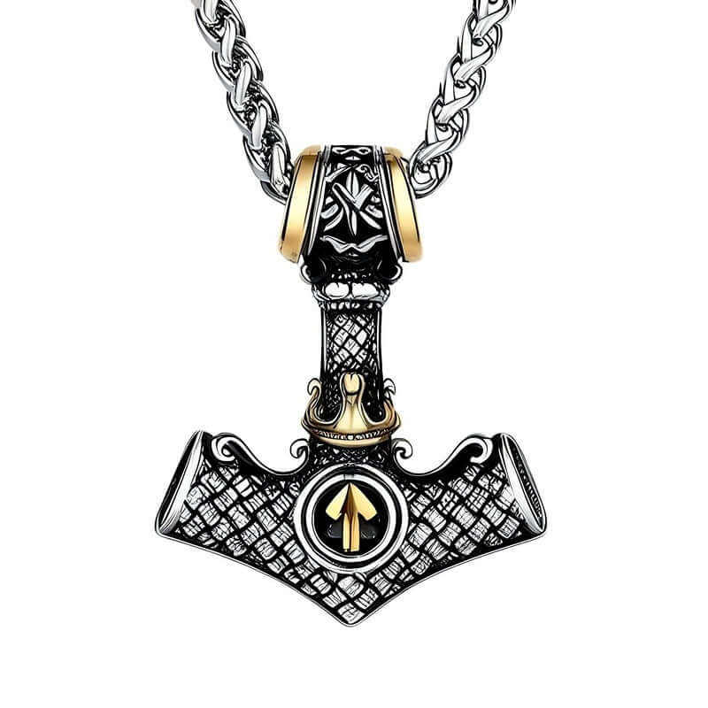 VIKING NORSE MJOLNIR GOLD -- Pure Titanium Steel Necklace with 24 inch Chain for Men & Boys - THE MEN THING