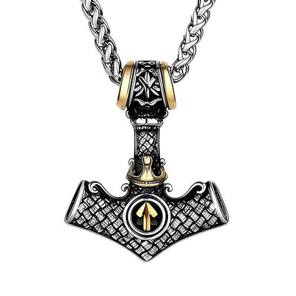 VIKING NORSE MJOLNIR GOLD -- Pure Titanium Steel Necklace with 24 inch Chain for Men & Boys - THE MEN THING