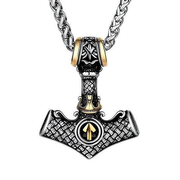 VIKING NORSE MJOLNIR GOLD  - Pure Titanium Steel Necklace with 24 inch Chain for Men & Boys