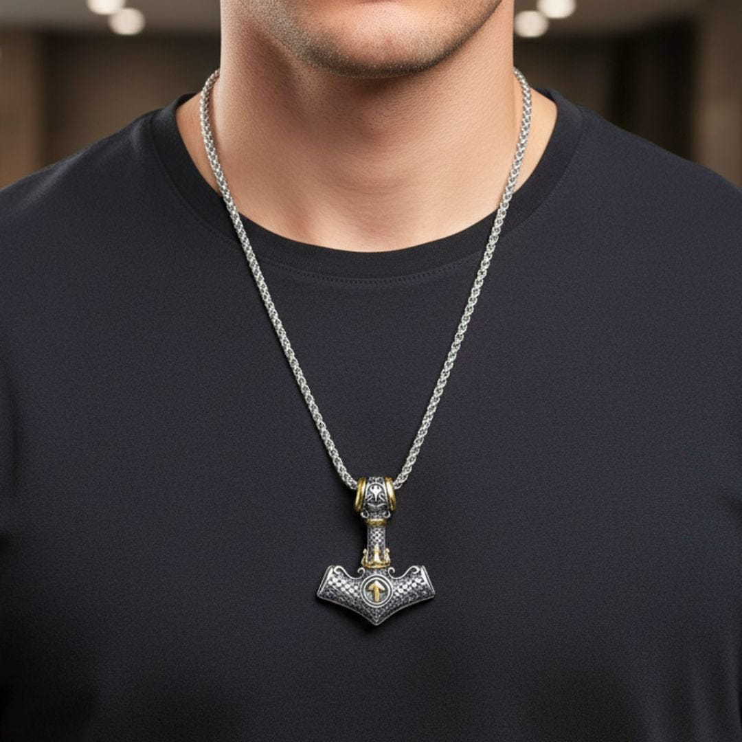 VIKING NORSE MJOLNIR GOLD -- Pure Titanium Steel Necklace with 24 inch Chain for Men & Boys - THE MEN THING