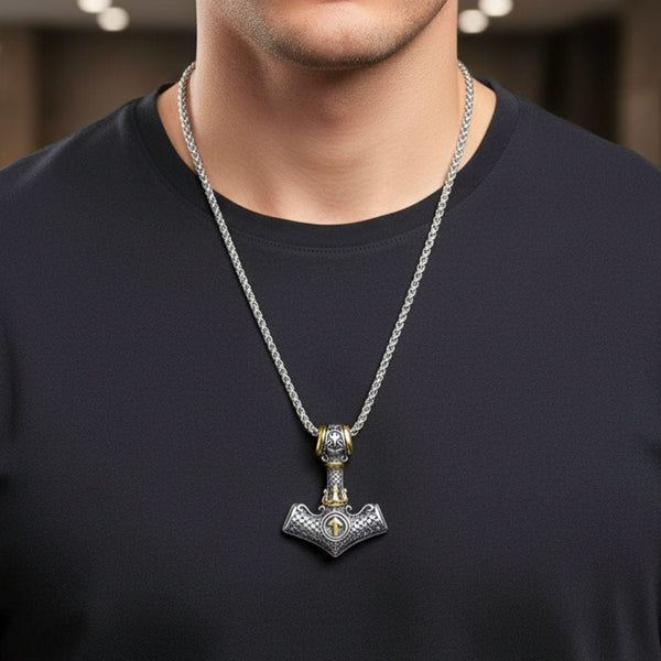 VIKING NORSE MJOLNIR GOLD  - Pure Titanium Steel Necklace with 24 inch Chain for Men & Boys