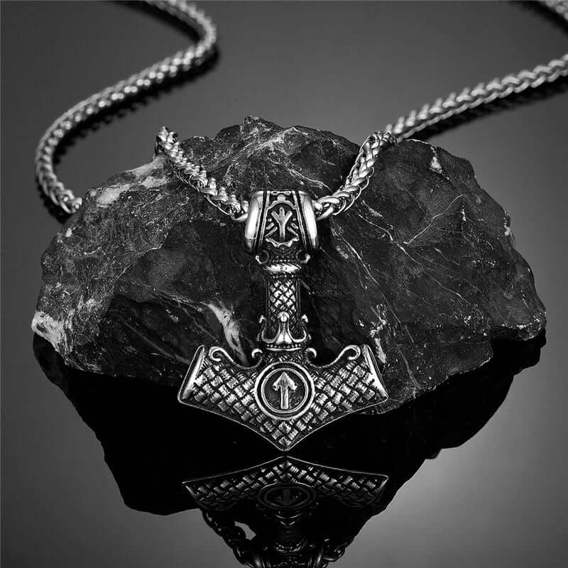 VIKING NORSE MJOLNIR SILVER -- Pure Titanium Steel Necklace with 24 inch Chain for Men & Boys - THE MEN THING