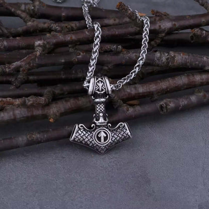 VIKING NORSE MJOLNIR SILVER -- Pure Titanium Steel Necklace with 24 inch Chain for Men & Boys - THE MEN THING