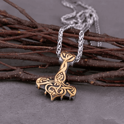 VIKING RUNES THOR HAMMER GOLD - Pure Titanium Steel Necklace with 24 inch Chain for Men & Boys - THE MEN THING