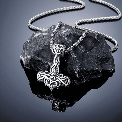 VIKING RUNES THOR HAMMER SILVER -- Pure Titanium Steel Necklace with 24 inch Chain for Men & Boys - THE MEN THING