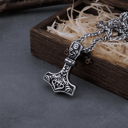 VIKING RUNES THOR HAMMER SILVER -- Pure Titanium Steel Necklace with 24 inch Chain for Men & Boys - THE MEN THING
