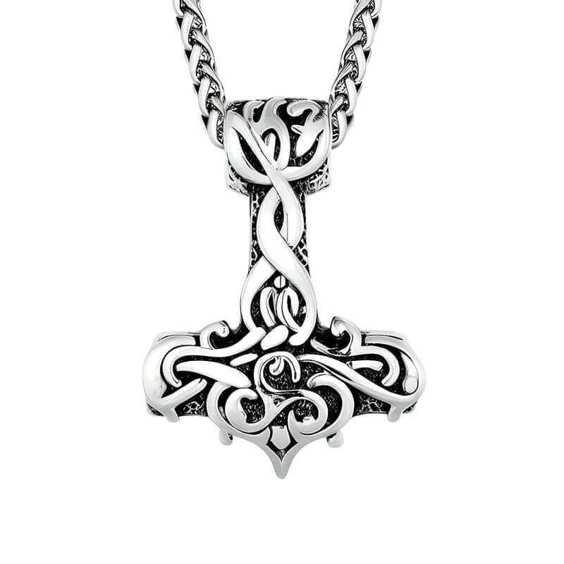 VIKING RUNES THOR HAMMER SILVER -- Pure Titanium Steel Necklace with 24 inch Chain for Men & Boys - THE MEN THING