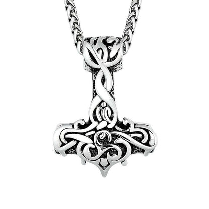 VIKING RUNES THOR HAMMER SILVER -- Pure Titanium Steel Necklace with 24 inch Chain for Men & Boys - THE MEN THING