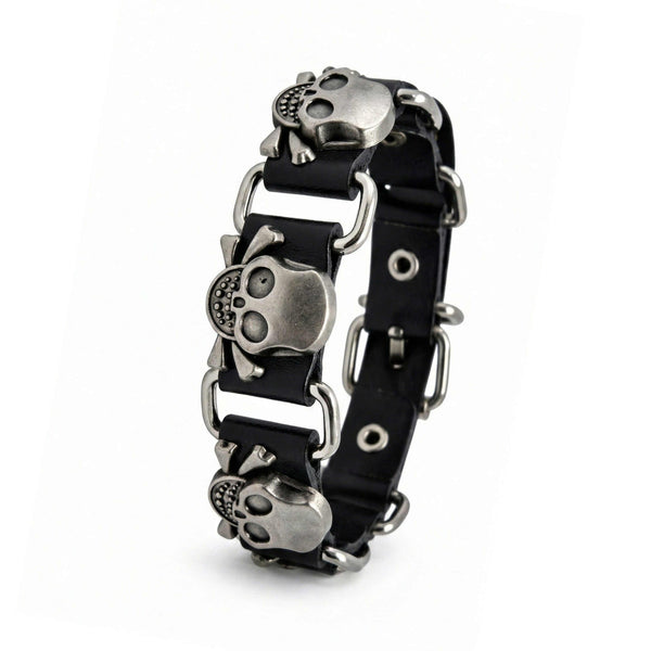 VIKING SKULL - 23 mm Genuine Leather Adjustable Bracelet for Men & Boys (8 to 9 inch)