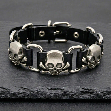 VIKING SKULL - 23 mm Genuine Leather Adjustable Bracelet for Men & Boys (8 to 9 inch)