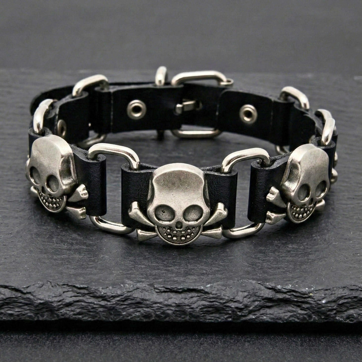 VIKING SKULL - 23 mm Genuine Leather Adjustable Bracelet for Men & Boys (8 to 9 inch) - THE MEN THING