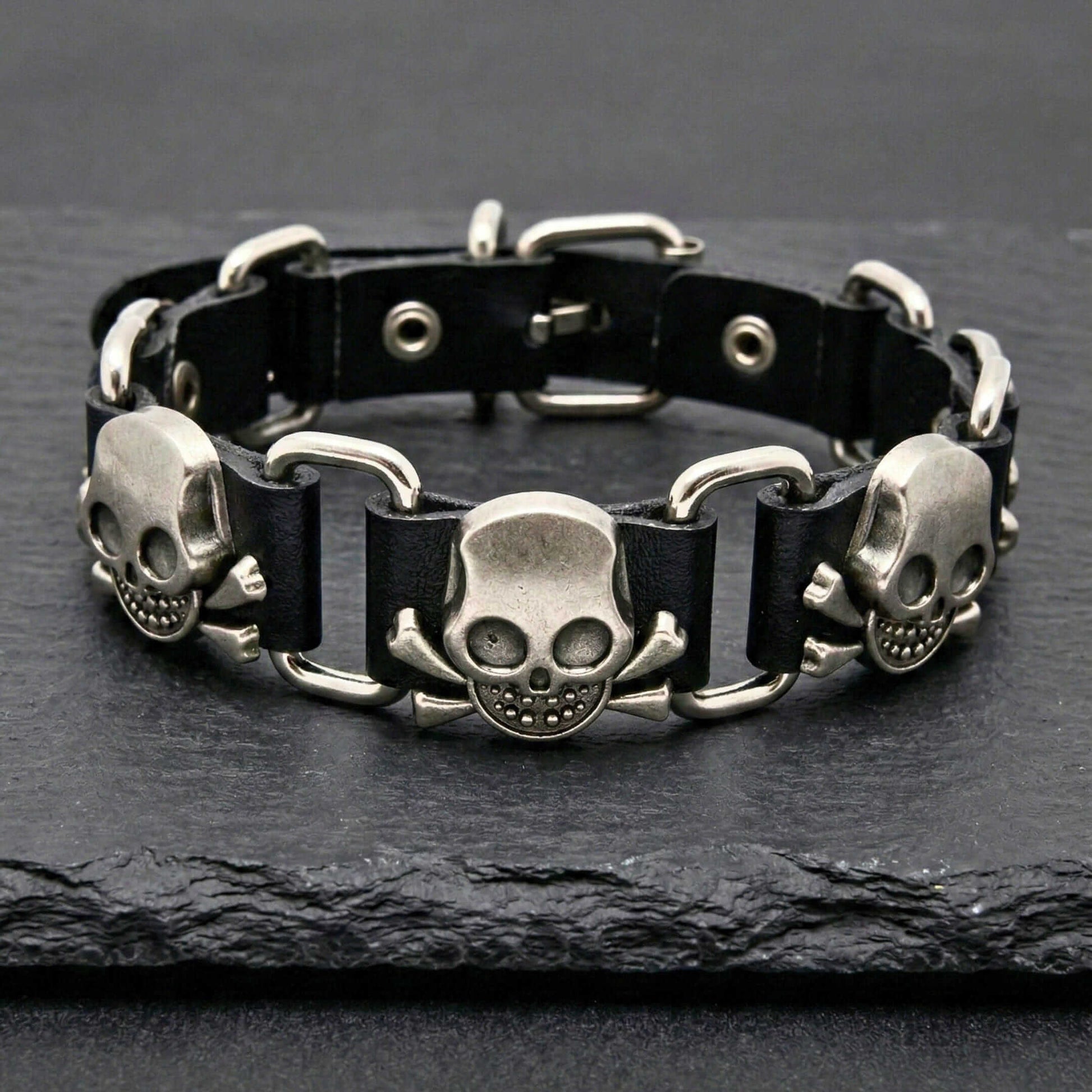 VIKING SKULL - 23 mm Genuine Leather Adjustable Bracelet for Men & Boys (8 to 9 inch) - THE MEN THING