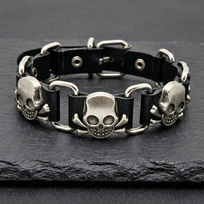 VIKING SKULL - 23 mm Genuine Leather Adjustable Bracelet for Men & Boys (8 to 9 inch) - THE MEN THING