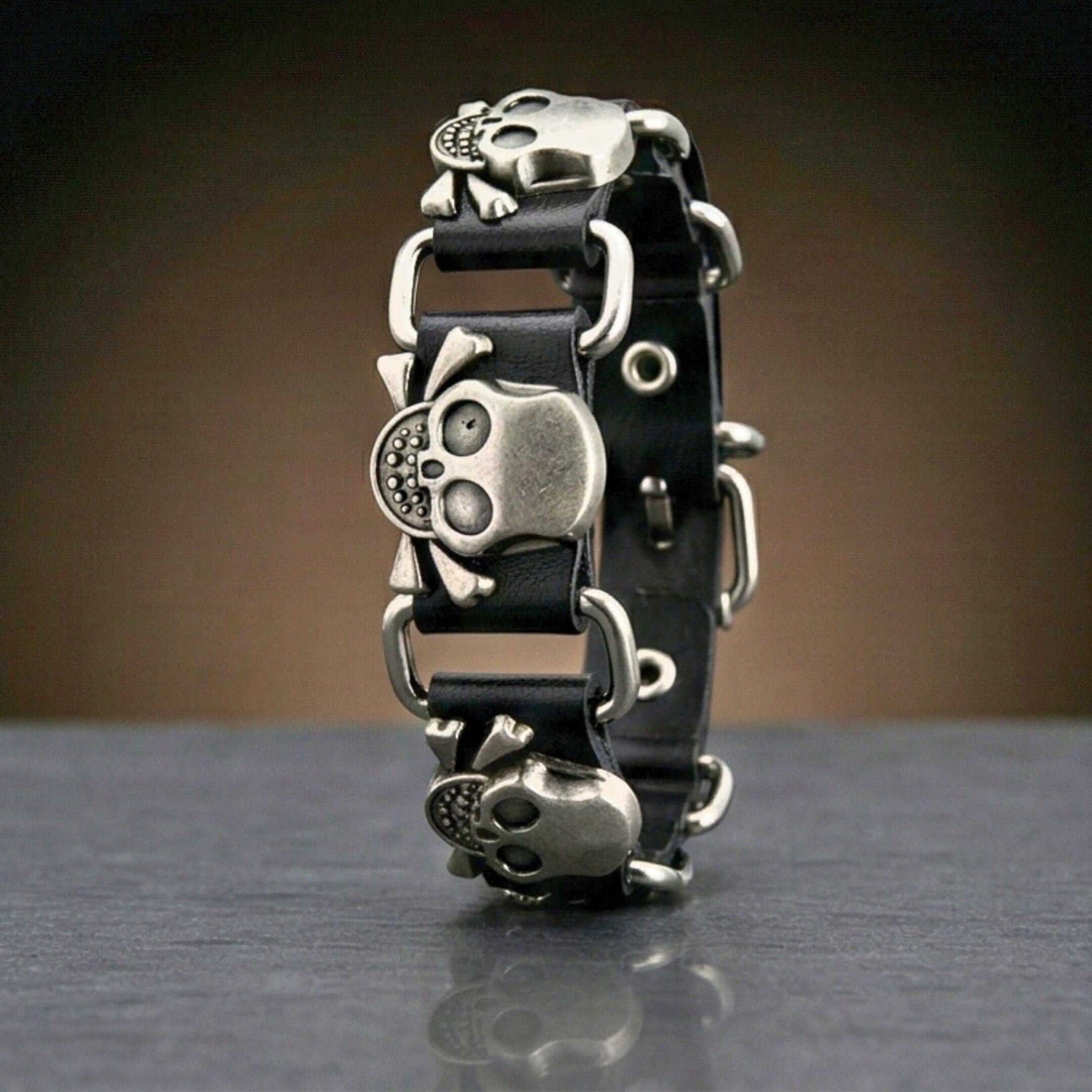 VIKING SKULL - 23 mm Genuine Leather Adjustable Bracelet for Men & Boys (8 to 9 inch) - THE MEN THING