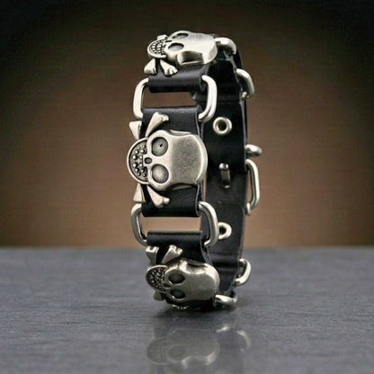 VIKING SKULL - 23 mm Genuine Leather Adjustable Bracelet for Men & Boys (8 to 9 inch) - THE MEN THING