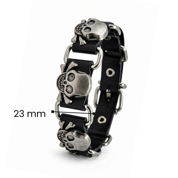VIKING SKULL - 23 mm Genuine Leather Adjustable Bracelet for Men & Boys (8 to 9 inch)