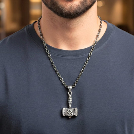 VIKING THOR HAMMER - Pure Titanium Steel Necklace with 25.5 inch Chain for Men & Boys - THE MEN THING