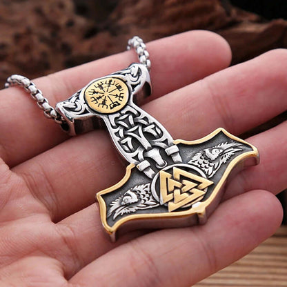 VIKING THOR MJOLNIR GOLD - Pure Titanium Steel Necklace with 24 inch Chain for Men & Boys - THE MEN THING