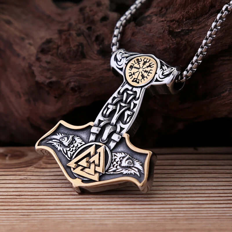 VIKING THOR MJOLNIR GOLD - Pure Titanium Steel Necklace with 24 inch Chain for Men & Boys - THE MEN THING