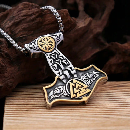 VIKING THOR MJOLNIR GOLD - Pure Titanium Steel Necklace with 24 inch Chain for Men & Boys - THE MEN THING