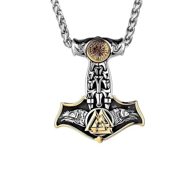 VIKING THOR MJOLNIR GOLD - Pure Titanium Steel Necklace with 24 inch Chain for Men & Boys - THE MEN THING