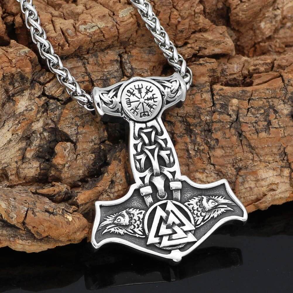 VIKING THOR MJOLNIR SILVER - Pure Titanium Steel Necklace with 24 inch Chain for Men & Boys - THE MEN THING