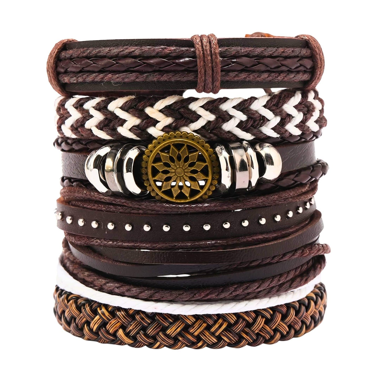 VIKING TRAIL - 6 Pcs Genuine Leather Adjustable Bracelet for Men & Boys - THE MEN THING