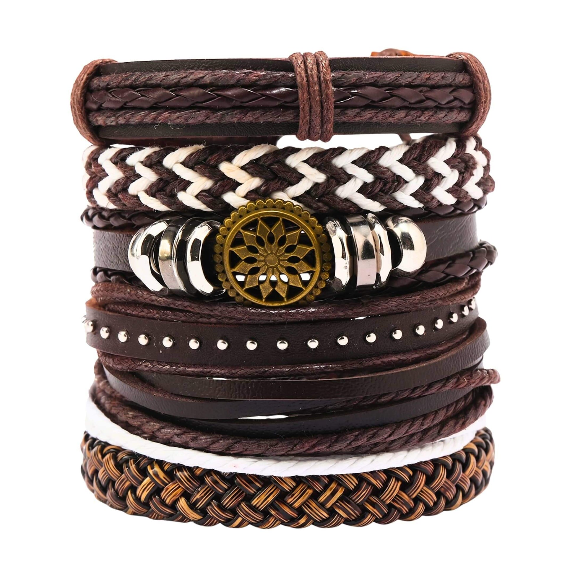 VIKING TRAIL - 6 Pcs Genuine Leather Adjustable Bracelet for Men & Boys - THE MEN THING