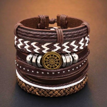 VIKING TRAIL - 6 Pcs Genuine Leather Adjustable Bracelet for Men & Boys - THE MEN THING