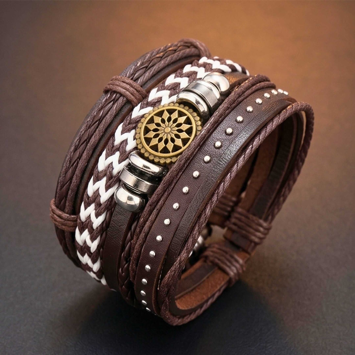 VIKING TRAIL - 6 Pcs Genuine Leather Adjustable Bracelet for Men & Boys - THE MEN THING
