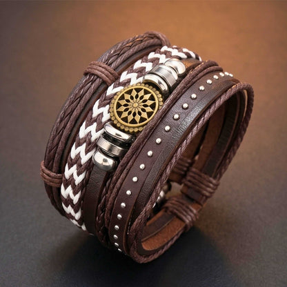 VIKING TRAIL - 6 Pcs Genuine Leather Adjustable Bracelet for Men & Boys - THE MEN THING
