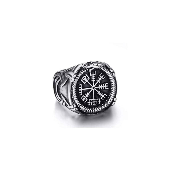 VIKING VEGVISIR SILVER - Titanium Steel Ring for Men & Boys (Size : 22)
