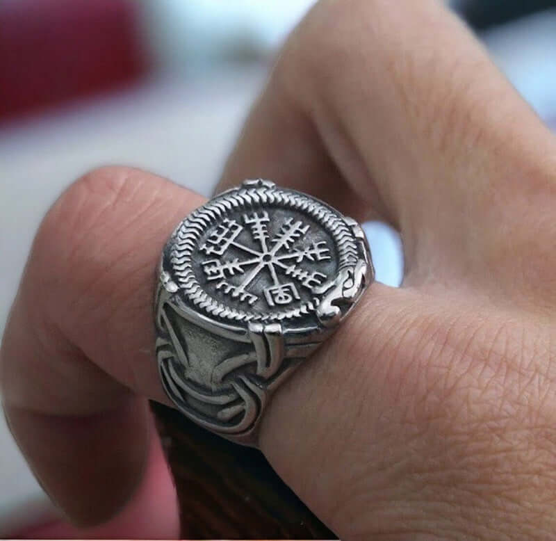 VIKING VEGVISIR SILVER - Titanium Steel Ring for Men & Boys (Size : 22) - THE MEN THING