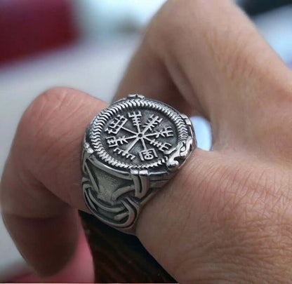 VIKING VEGVISIR SILVER - Titanium Steel Ring for Men & Boys (Size : 22) - THE MEN THING