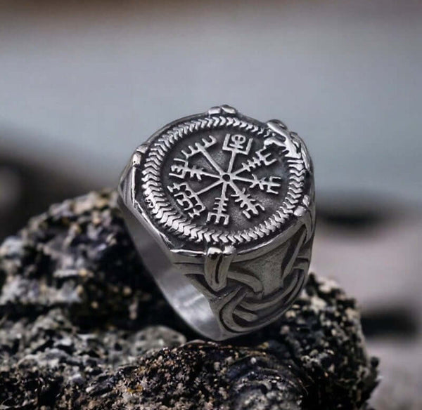 VIKING VEGVISIR SILVER - Titanium Steel Ring for Men & Boys (Size : 22)